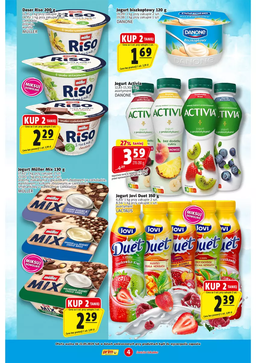 Gazetka promocyjna Prim Market - ważna 16.05 do 22.05.2024 - strona 4 - produkty: Activia, Czekolada, Danone, Deser, Jogurt, Probiotyk, Ser