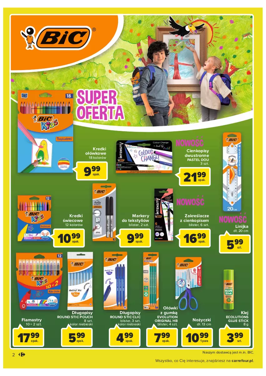 Gazetka promocyjna Carrefour - Gazetka Szkoła bycia sobą część 2 - ważna 24.08 do 10.09.2022 - strona 2 - produkty: BIC, Długopis, Flamastry, Gin, Klej, Marker, Noż, Nożyczki