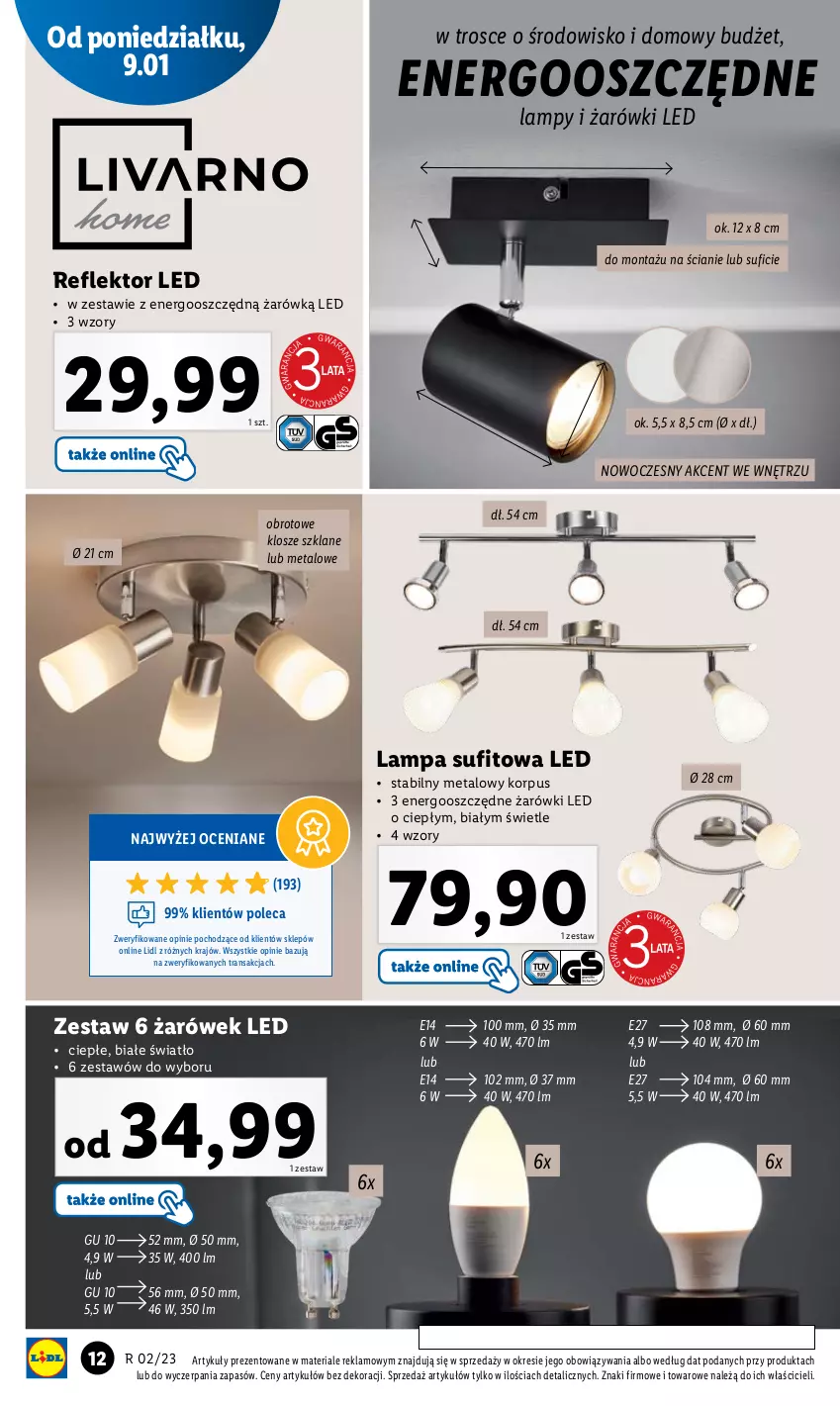 Gazetka promocyjna Lidl - GAZETKA - ważna 09.01 do 14.01.2023 - strona 12 - produkty: Lampa, Lampa sufitowa, Reflektor, Reflektor LED, Tran