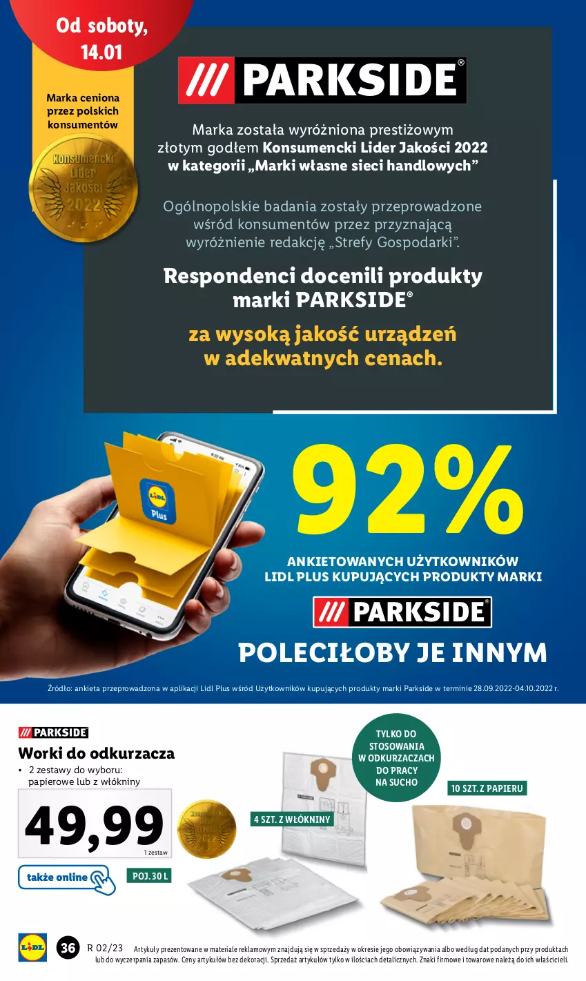 Gazetka promocyjna Lidl - GAZETKA - ważna 09.01 do 14.01.2023 - strona 43 - produkty: Odkurzacz, Papier, Parkside, Sok