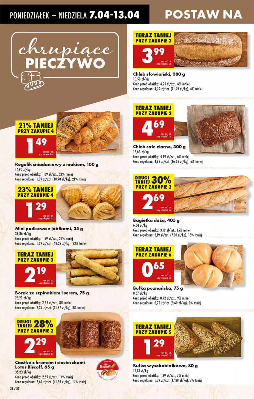 Gazetka promocyjna Biedronka - Od Poniedziałku - ważna 07.04 do 12.04.2025 - strona 32 - produkty: Bagietka, Bułka, Chleb, Danio, Jabłka, PSB, Rogal, Ryż, Ser, Sok, Szpinak, Tera