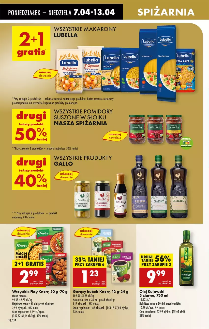Gazetka promocyjna Biedronka - Od Poniedziałku - ważna 07.04 do 12.04.2025 - strona 44 - produkty: Bell, Bella, Fa, Gra, Jaja, Knorr, Kubek, Kujawski, Lubella, Makaron, Olej, Oliwki, Pomidory, Por, Ser, Spaghetti