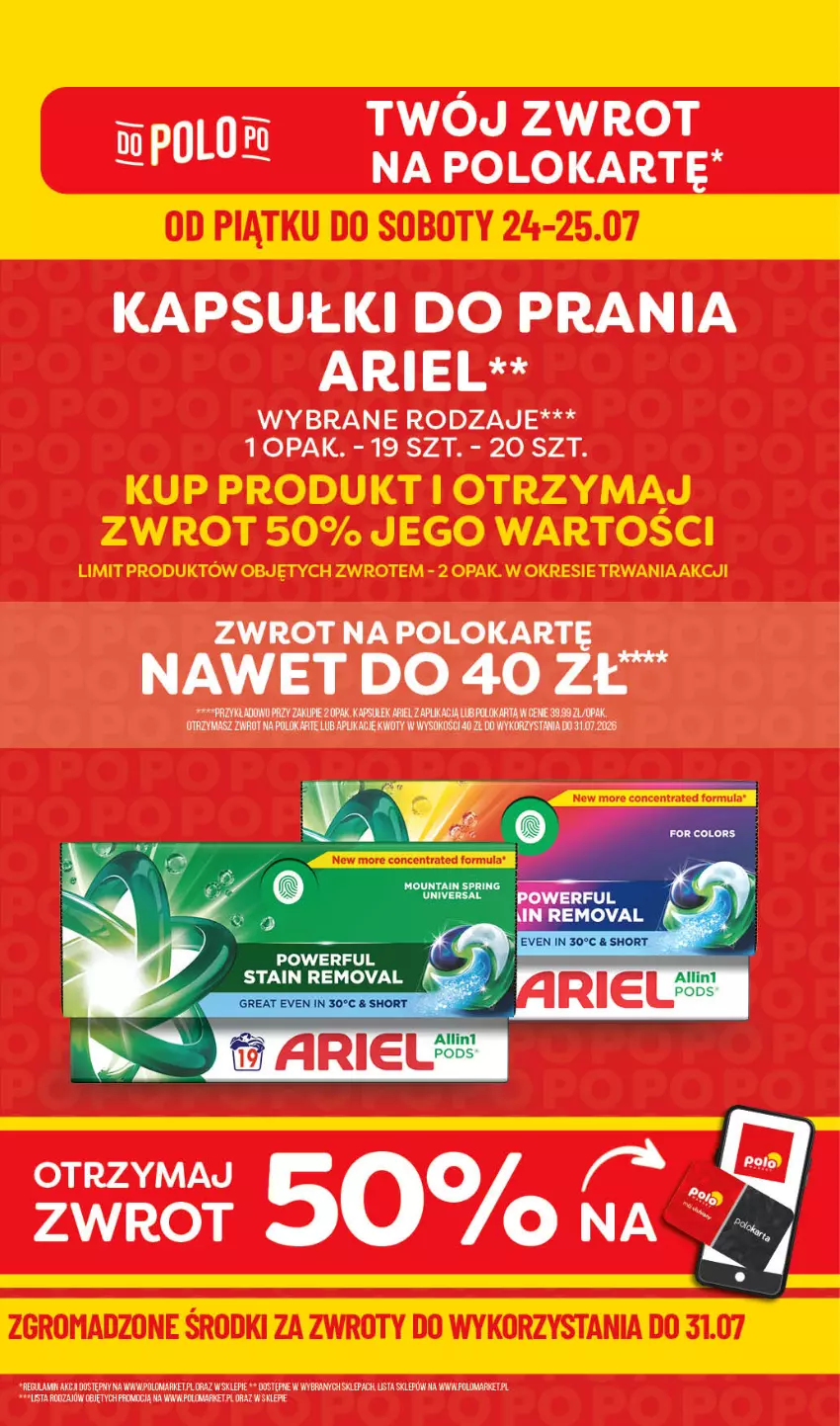 Gazetka promocyjna PoloMarket - Oferta SUPERHITY na weekend - ważna 24.07 do 25.07.2026 - strona 1 - produkty: Ariel, Kapsułki do prania, Sok