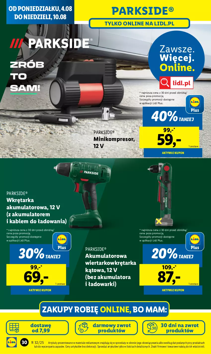 Gazetka promocyjna Lidl - GAZETKA - ważna 04.08 do 10.08.2025 - strona 22 - produkty: Akumulator, Akumulatorowa wiertarkowkrętark, Kompresor, Parkside, Tarka, Wiertarkowkrętarka, Wkręt, Wkrętarka