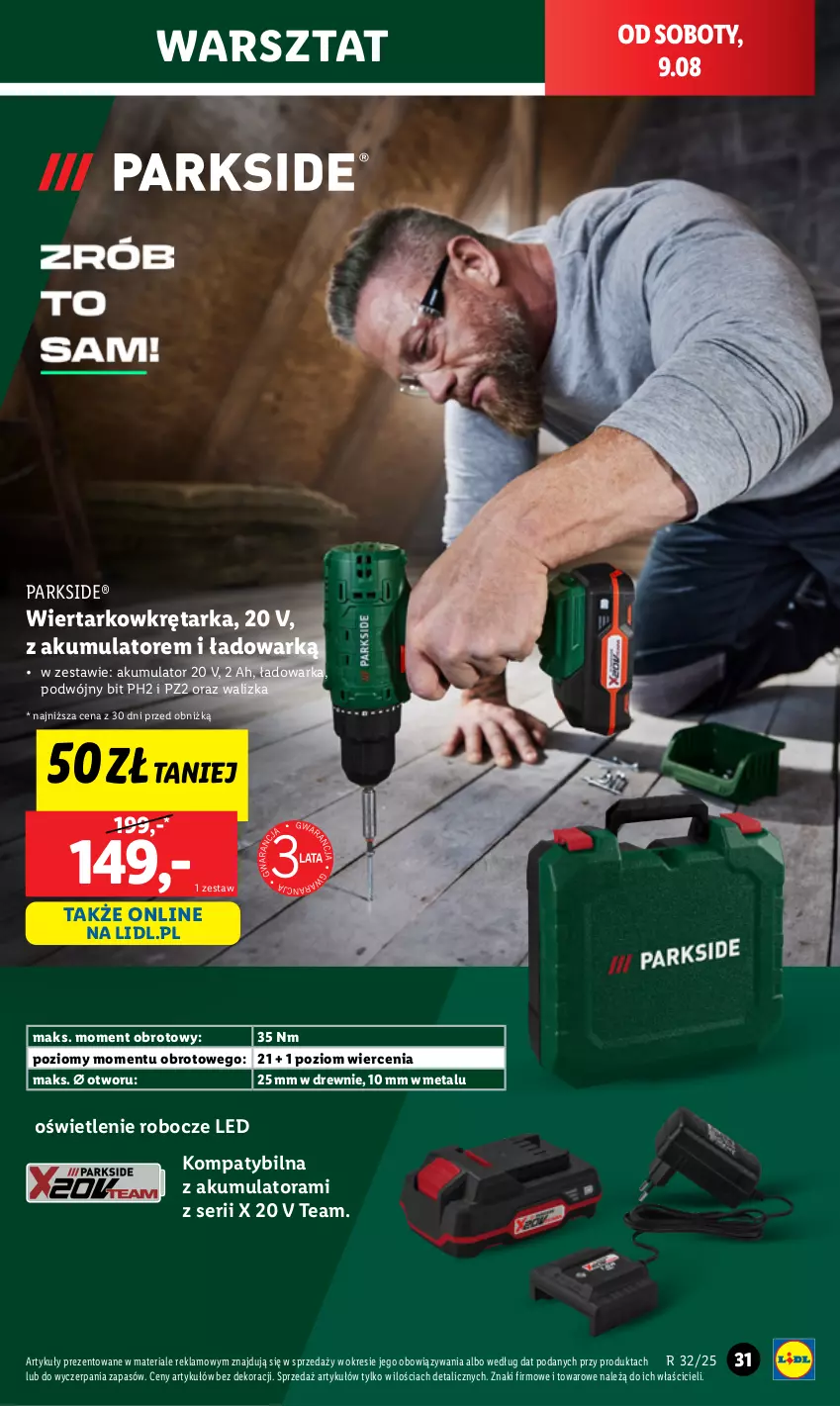 Gazetka promocyjna Lidl - GAZETKA - ważna 04.08 do 10.08.2025 - strona 35 - produkty: Akumulator, Parkside, Ser, Tarka, Walizka, Warka, Wiertarkowkrętarka, Wkręt, Wkrętarka