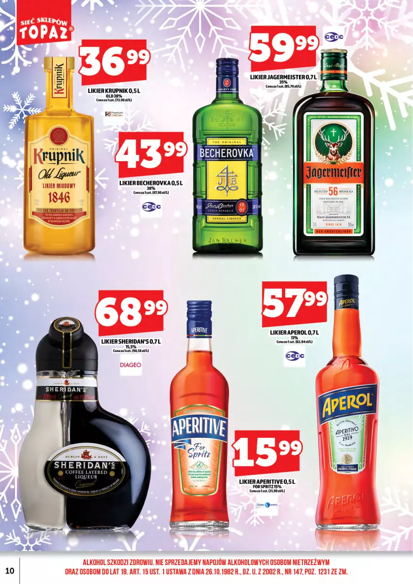 Gazetka promocyjna Topaz - Gazetka - ważna 16.01 do 31.01.2026 - strona 12 - produkty: Aperol, Jagermeister, Krupnik, Likier, Sheridan's