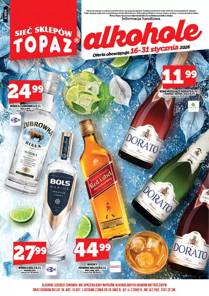 Gazetka promocyjna Topaz - Gazetka - ważna 16.01 do 31.01.2026 - strona 3 - produkty: Bols, Mus, Top, Whisky, Wino, Wódka