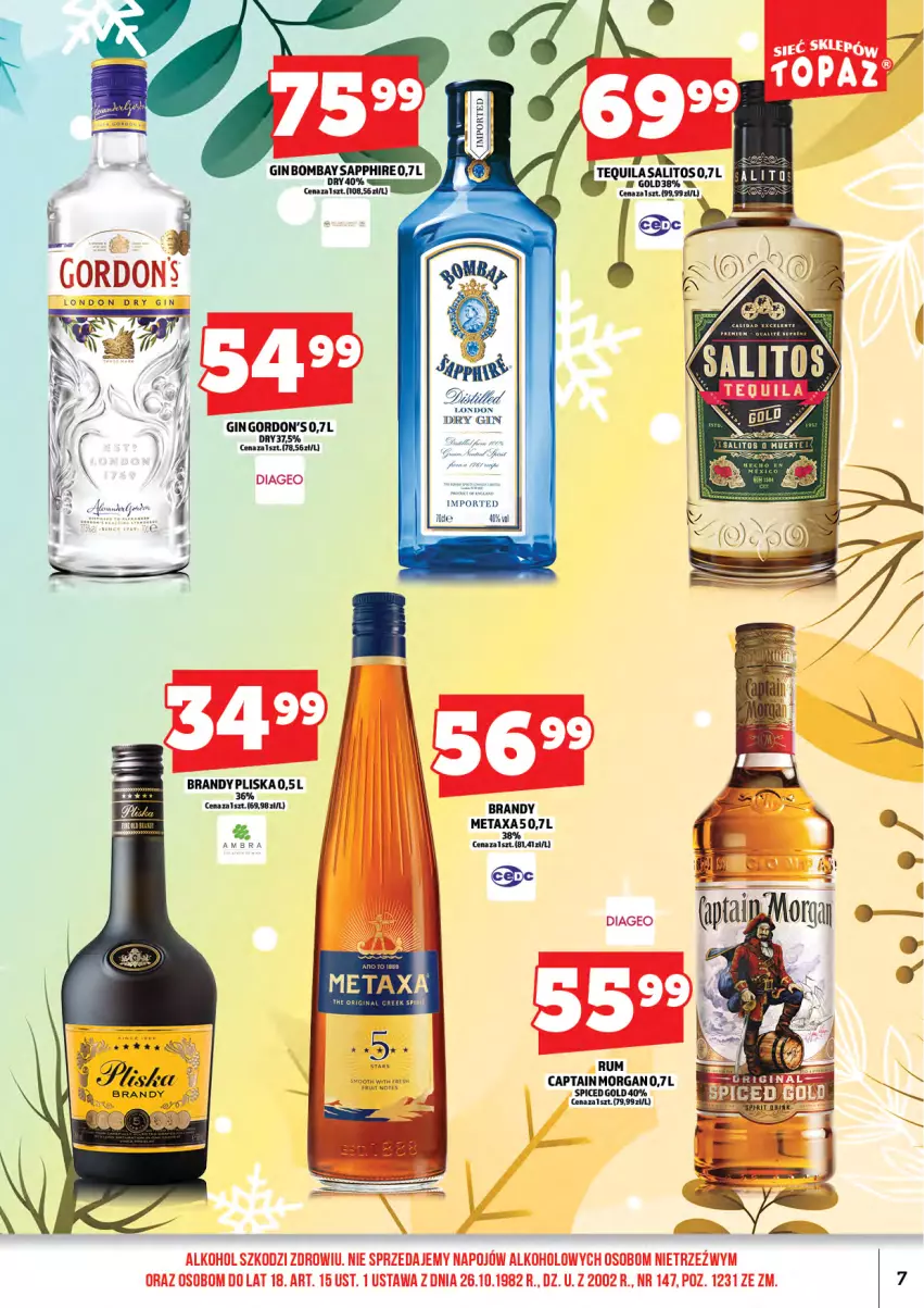 Gazetka promocyjna Topaz - Gazetka - ważna 16.01 do 31.01.2026 - strona 9 - produkty: Brandy, Captain Morgan, Gin, Gordon's, Metaxa, Pliska, Por, Rum