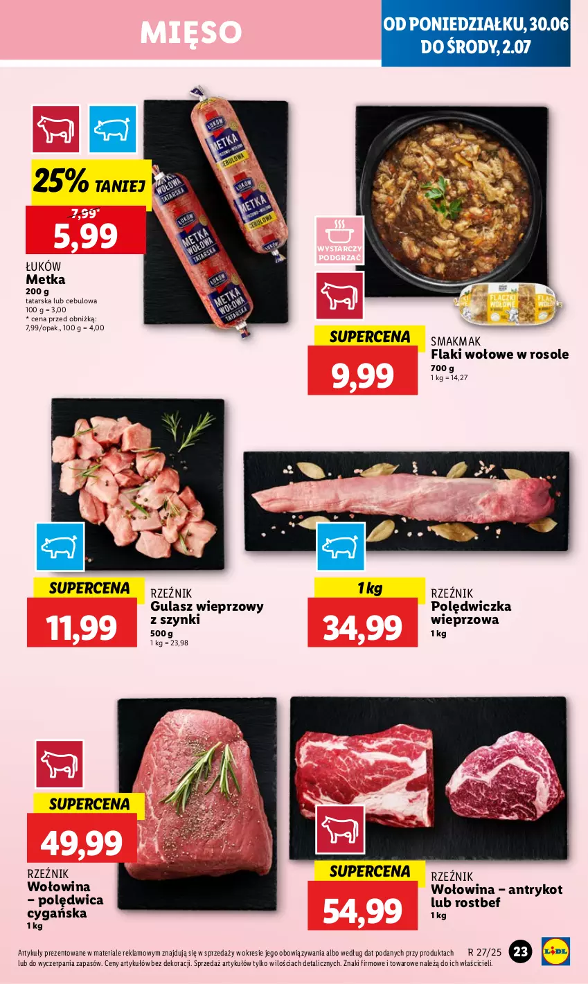Gazetka promocyjna Lidl - GAZETKA - ważna 30.06 do 02.07.2025 - strona 27 - produkty: Flaki, Flaki wołowe, Mięso, Polędwica, Polędwiczka wieprzowa, Rostbef, Wołowina