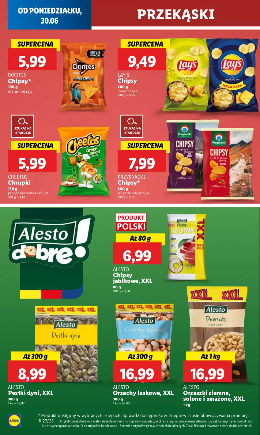 Gazetka promocyjna Lidl - GAZETKA - ważna 30.06 do 02.07.2025 - strona 42 - produkty: Cheetos, Chipsy, Chrupki, Orzeszki, Orzeszki ziemne, Papryka, Pestki dyni, Przysnacki, Ser