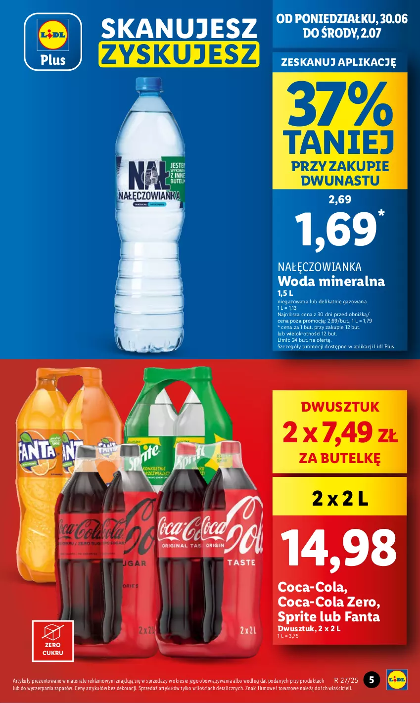 Gazetka promocyjna Lidl - GAZETKA - ważna 30.06 do 02.07.2025 - strona 5 - produkty: Coca-Cola, Fa, Fanta, Nałęczowianka, Sprite, Woda, Woda mineralna