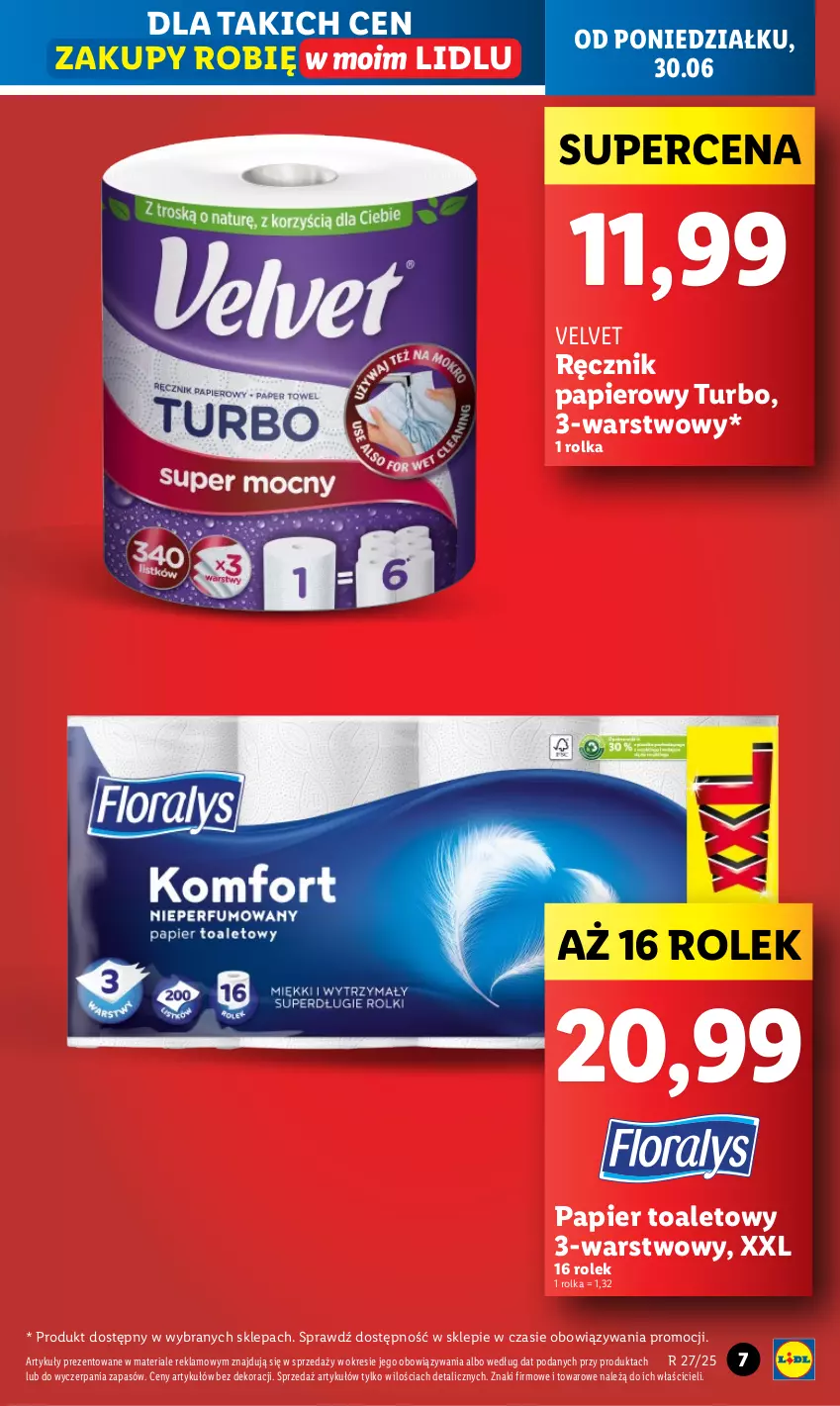 Gazetka promocyjna Lidl - GAZETKA - ważna 30.06 do 02.07.2025 - strona 7 - produkty: Papier, Papier toaletowy, Ręcznik, Velvet