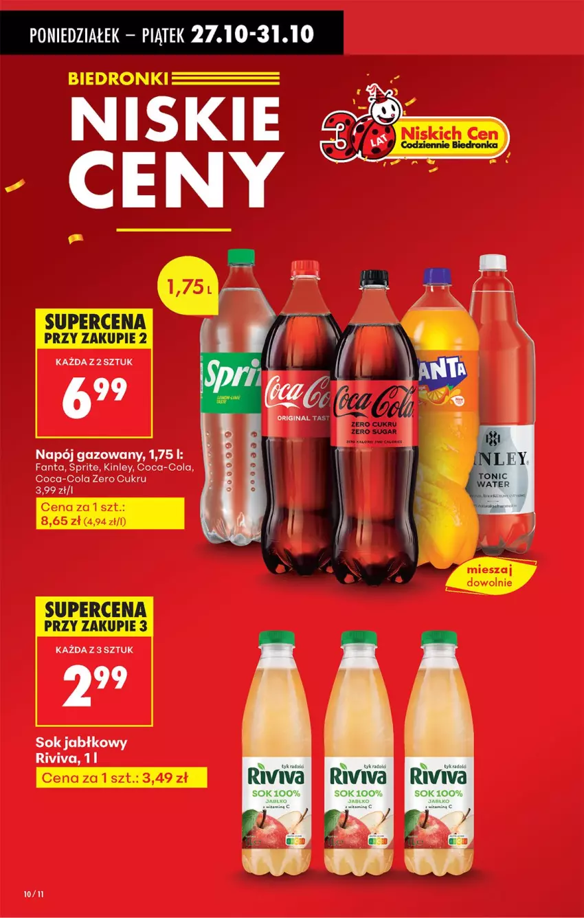 Gazetka promocyjna Biedronka - Od Poniedziałku - ważna 27.10 do 01.11.2025 - strona 12 - produkty: Coca-Cola, Fa, Fanta, LG, Napój, Napój gazowany, Sok, Sok jabłkowy, Sprite