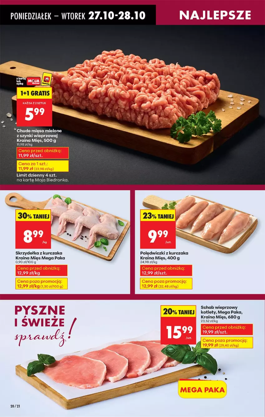 Gazetka promocyjna Biedronka - Od Poniedziałku - ważna 27.10 do 01.11.2025 - strona 26 - produkty: Kotlet, Kurczak, Mięso, Mięso mielone, Mięso mielone z szynki, Polędwiczki z kurczaka, Schab wieprzowy, Skrzydełka z kurczaka