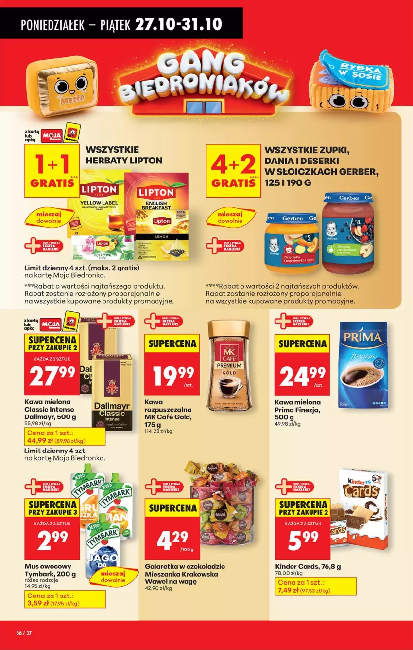 Gazetka promocyjna Biedronka - Od Poniedziałku - ważna 27.10 do 01.11.2025 - strona 46 - produkty: Dallmayr, Deser, Gala, Galaretka, Gerber, Gra, Kawa, Kawa mielona, Kinder, Lipton, Mus, Por, Prima, Ser, Tymbark, Wawel
