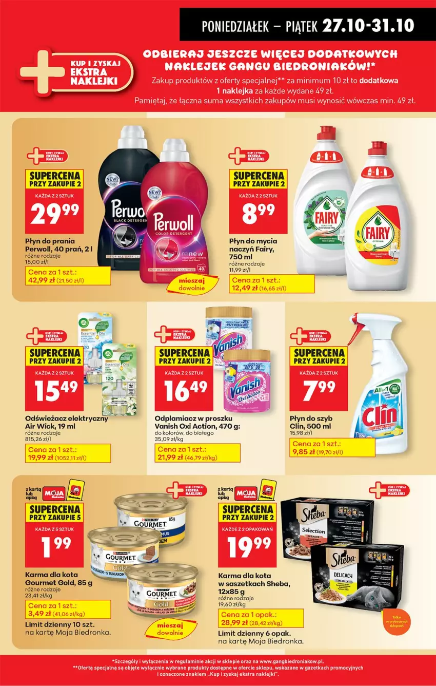 Gazetka promocyjna Biedronka - Od Poniedziałku - ważna 27.10 do 01.11.2025 - strona 49 - produkty: Air Wick, Clin, Fa, Fairy, Odplamiacz, Perwoll, Płyn do mycia, Płyn do prania, Płyn do szyb, Sheba, Vanish