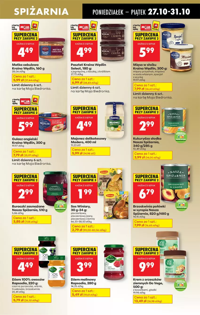 Gazetka promocyjna Biedronka - Od Poniedziałku - ważna 27.10 do 01.11.2025 - strona 55 - produkty: Brzoskwinie, Buraczki, Dżem, Fa, Kawa, Królik, Kukurydza, Majonez, Mięso, Mięso w słoiku, Pasztet, Piec, Por, Sos, Syrop, Winiary