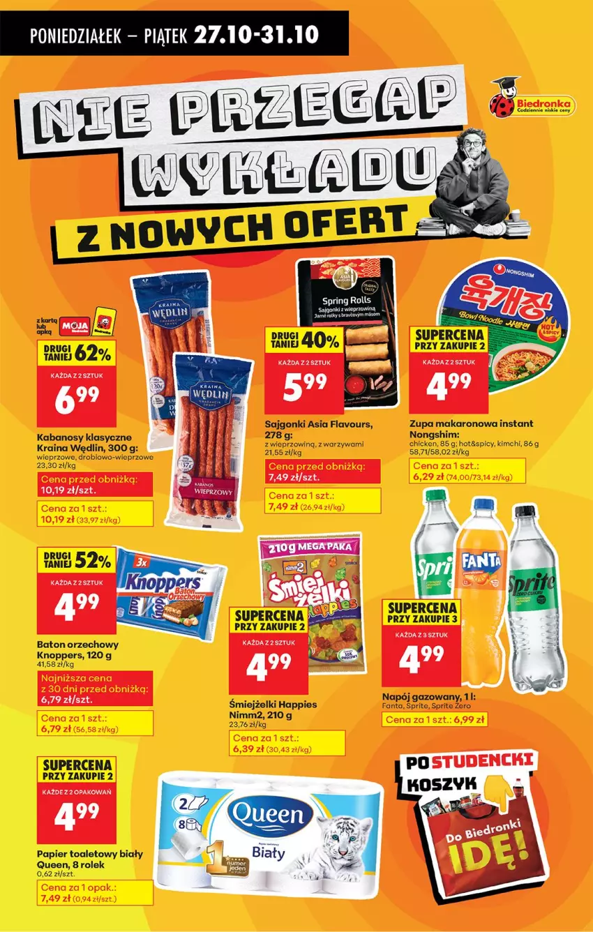 Gazetka promocyjna Biedronka - Od Poniedziałku - ważna 27.10 do 05.11.2025 - strona 57 - produkty: Baton, Fa, Knoppers, Makaron, Napój, Napój gazowany, Nimm2, Papier, Papier toaletowy, Sajgonki, Sprite, Warzywa, Zupa