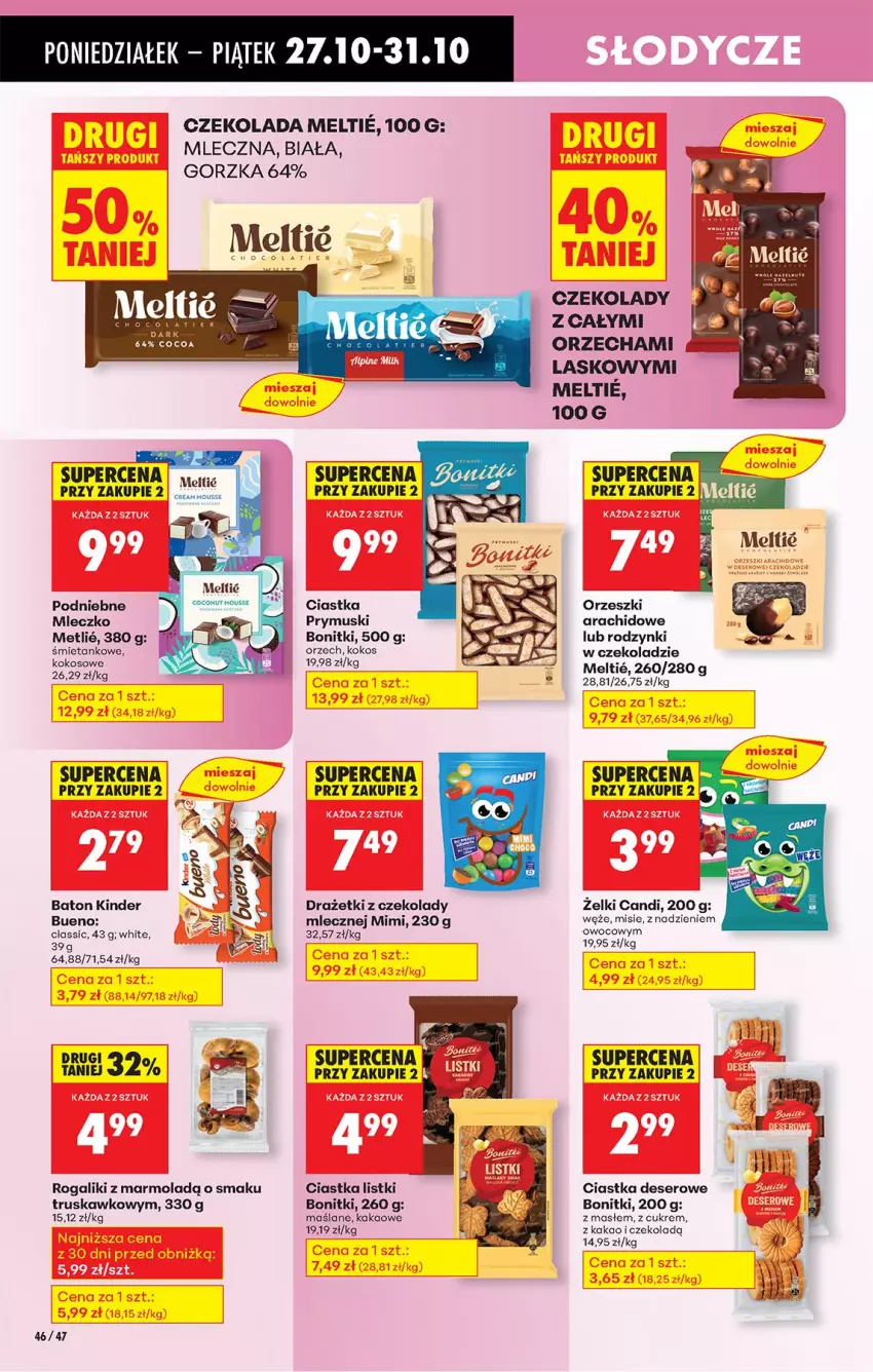 Gazetka promocyjna Biedronka - Od Poniedziałku - ważna 27.10 do 01.11.2025 - strona 58 - produkty: Baton, Bonitki, Ciastka, Czekolada, Deser, Kakao, Kinder, Kokos, Mleczko, Mola, Mus, Orzeszki, Rodzynki, Rogal, Ser