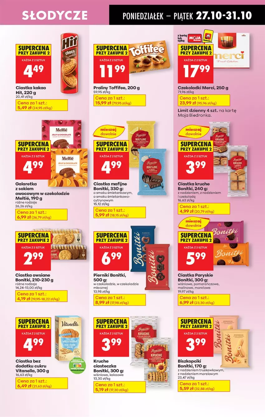Gazetka promocyjna Biedronka - Od Poniedziałku - ważna 27.10 do 01.11.2025 - strona 59 - produkty: Bonitki, Ciastka, Ciastka owsiane, Gala, Galaretka, Kakao, Merci, Piernik, Praliny, Sok, Toffifee