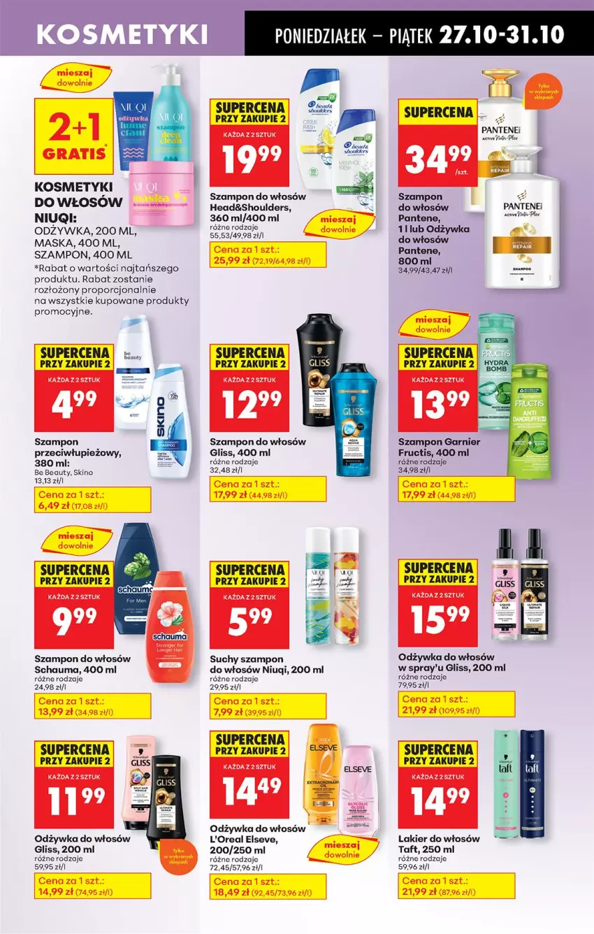 Gazetka promocyjna Biedronka - Od Poniedziałku - ważna 27.10 do 01.11.2025 - strona 75 - produkty: Be Be, Elseve, Fa, Fructis, Gra, Gry, Lakier, Lakier do włosów, Maska, Niuqi, Odzywka do włosów, Pantene, Por, Schauma, Suchy szampon, Szampon, Taft