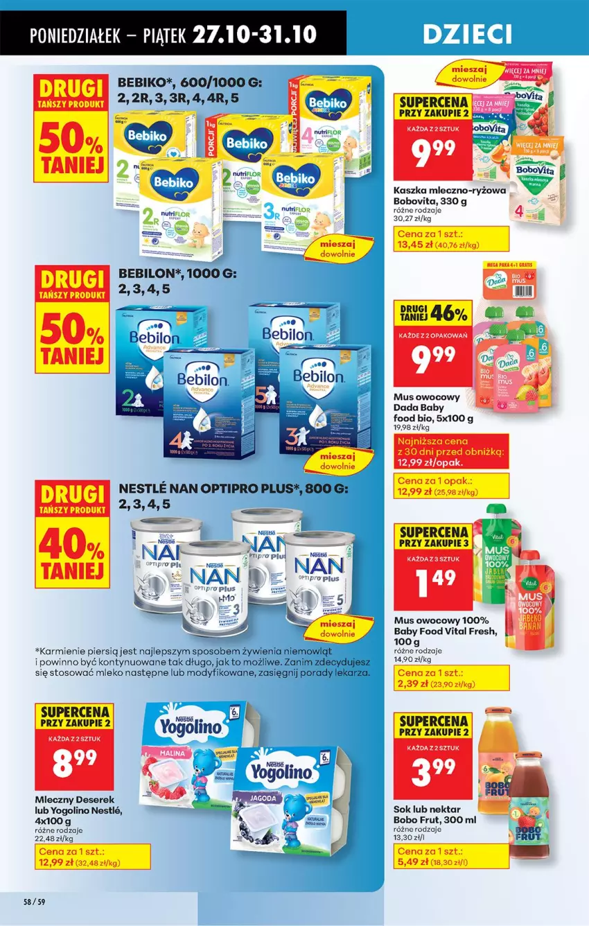 Gazetka promocyjna Biedronka - Od Poniedziałku - ważna 27.10 do 01.11.2025 - strona 76 - produkty: Bebiko, BEBILON, BoboVita, Dada, Deser, Gra, Karmi, Mleko, Mus, NAN Optipro, Nektar, O nas, Por, Ryż, Ser, Serek, Sok
