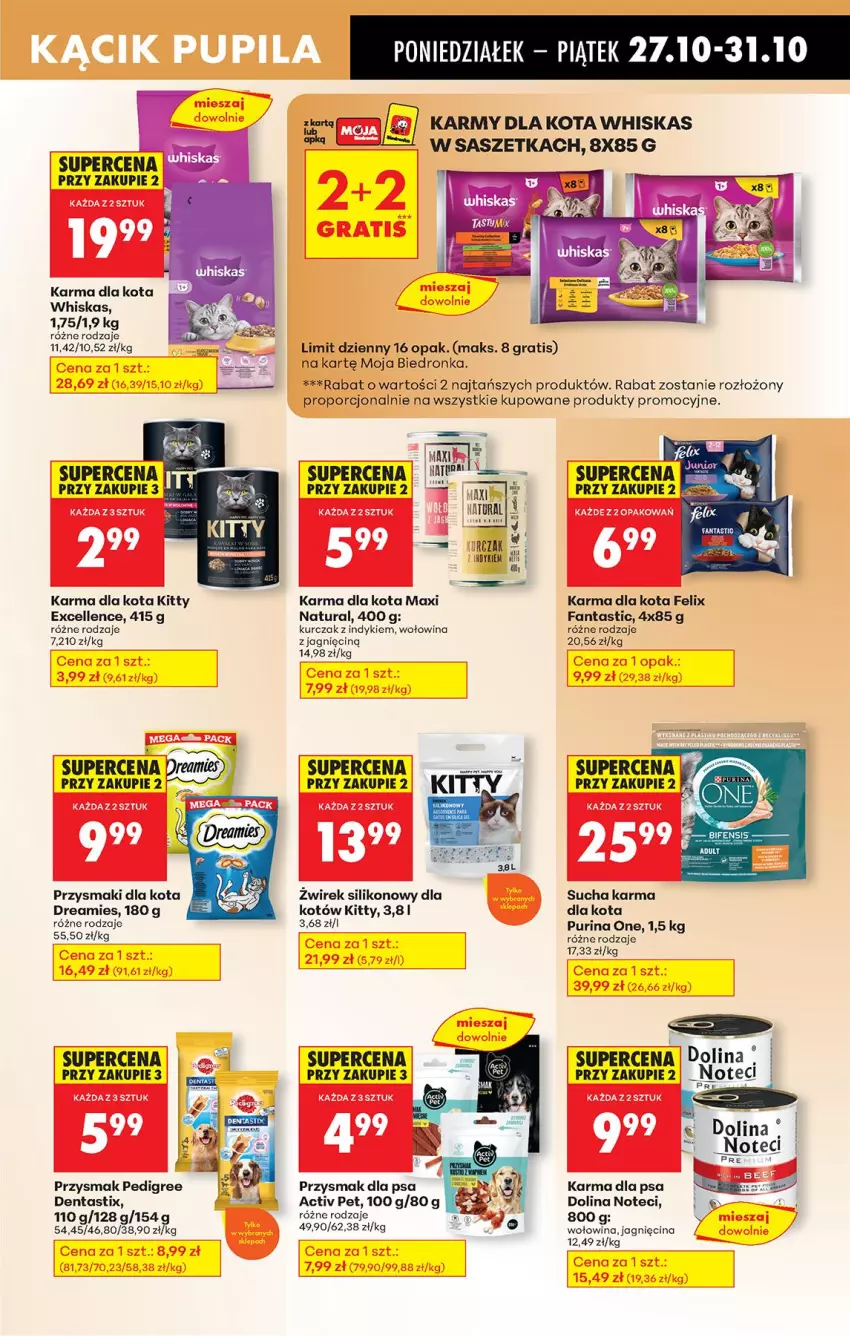 Gazetka promocyjna Biedronka - Od Poniedziałku - ważna 27.10 do 01.11.2025 - strona 83 - produkty: Fa, Fanta, Felix, Gra, Kurczak, Pedigree, Por, Przysmak dla psa, Przysmaki, Pur, Purina, Sucha karma, Whiskas, Wołowina
