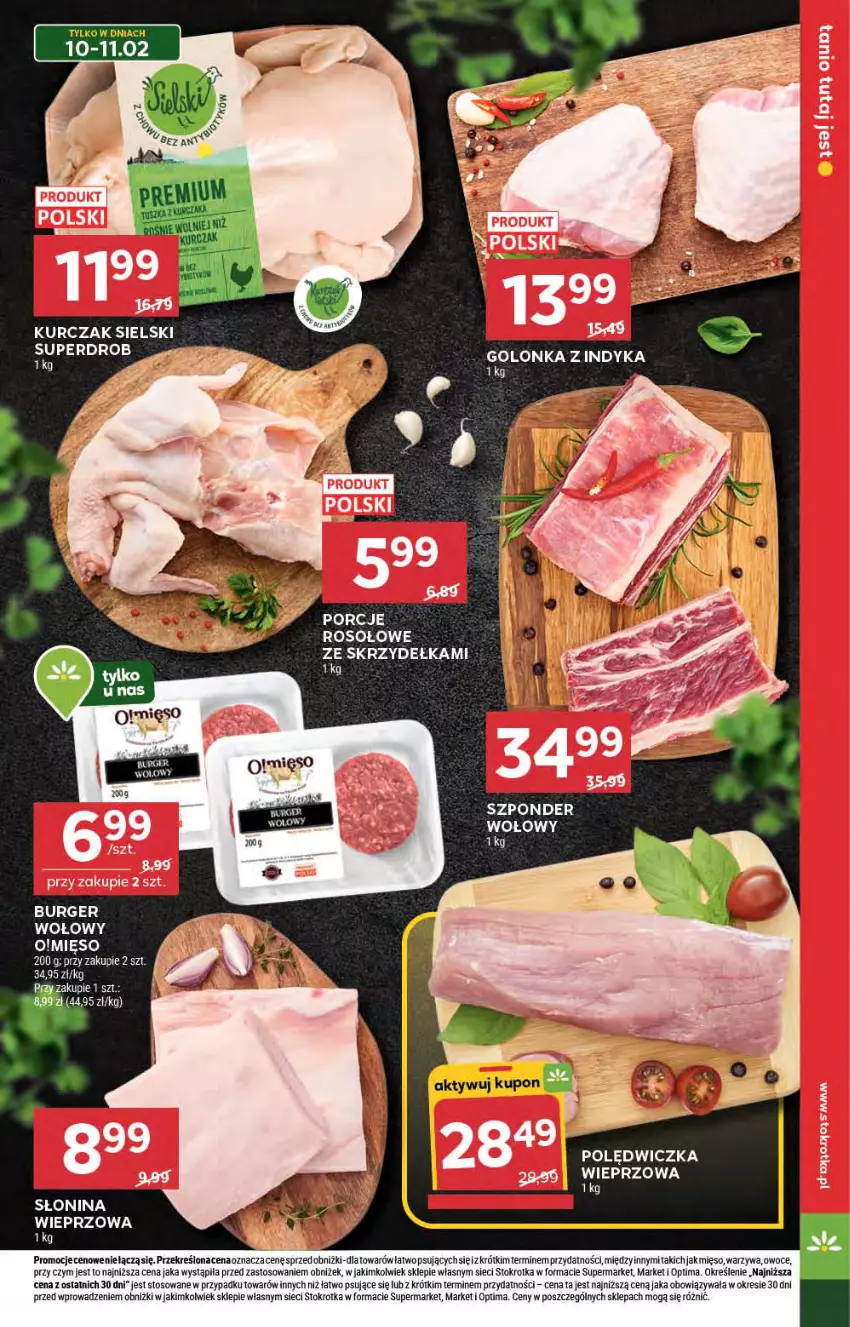 Gazetka promocyjna Stokrotka - Supermarket - ważna 05.02 do 11.02.2026 - strona 11 - produkty: Burger, Kurczak, Mięso, Optima, Owoce, Por, Szponder wołowy, Warzywa
