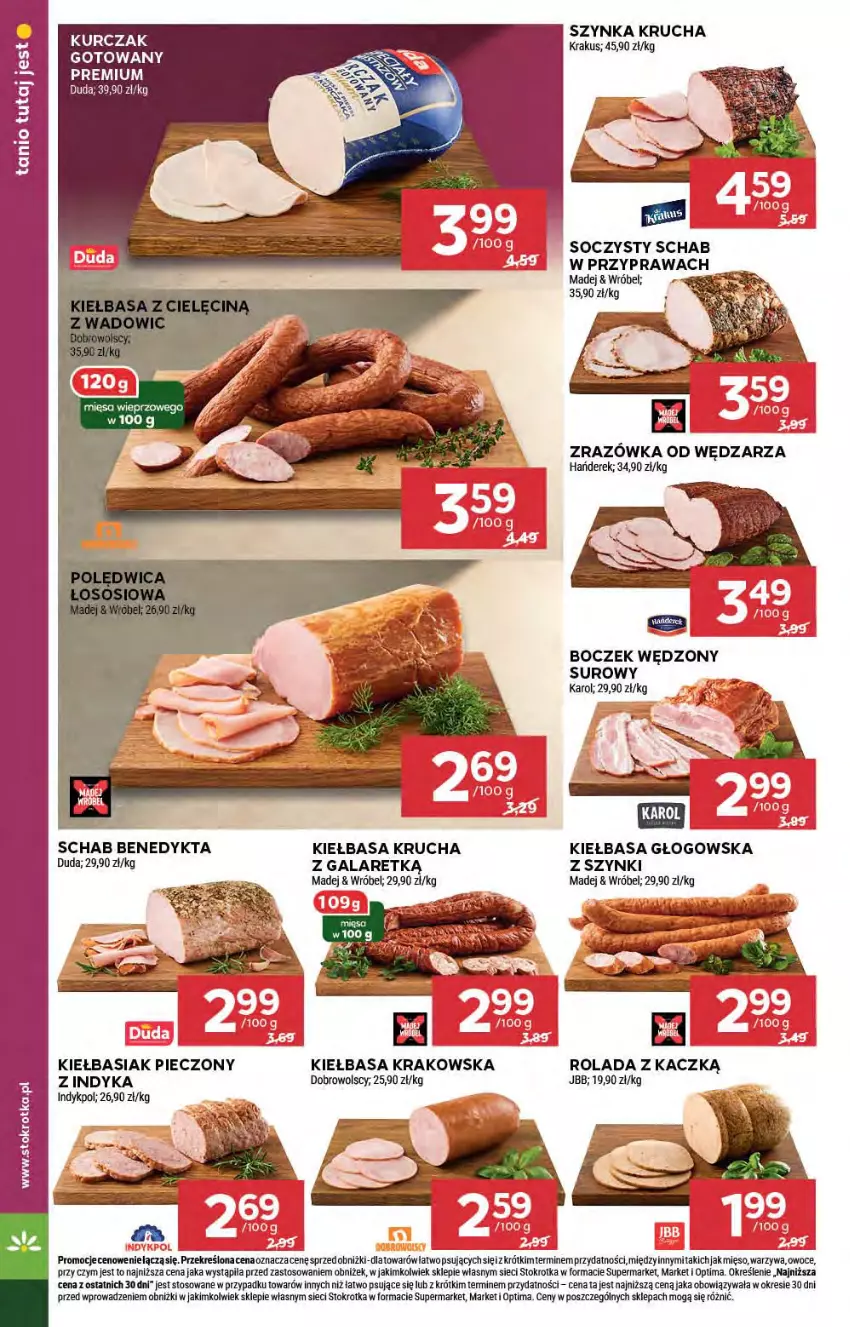 Gazetka promocyjna Stokrotka - Supermarket - ważna 05.02 do 11.02.2026 - strona 14 - produkty: Basia, Boczek, Duda, Gala, Kiełbasa, Kiełbasa głogowska, Kiełbasa krakowska, Kiełbasa krucha, Krakus, Kurczak, Mięso, Optima, Owoce, Piec, Rolada, Schab Benedykta, Szynka, Warzywa