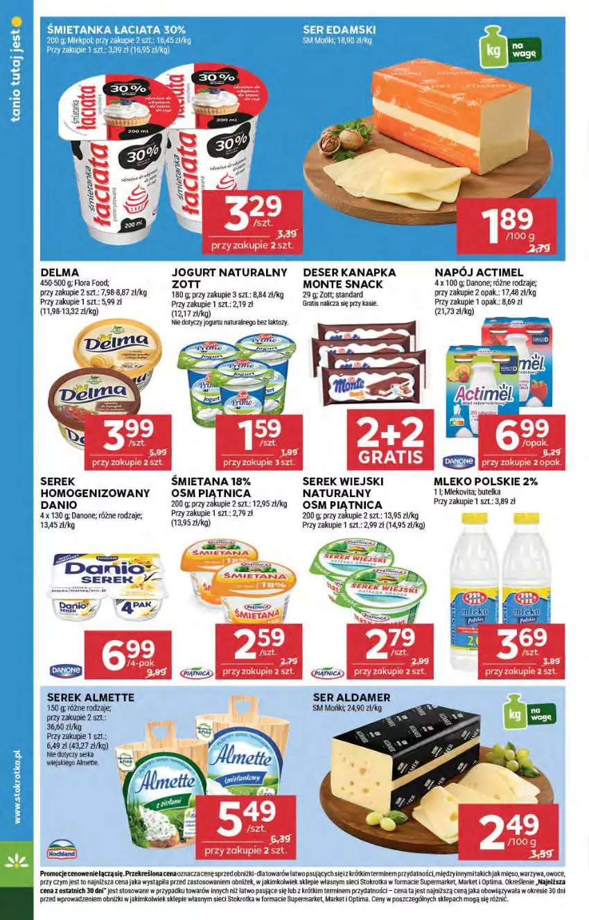 Gazetka promocyjna Stokrotka - Supermarket - ważna 05.02 do 11.02.2026 - strona 16 - produkty: Actimel, Almette, Danio, Danone, Delma, Deser, Edam, Flora, Gra, Jogurt, Jogurt naturalny, Mięso, Mleko, Mlekovita, Monte, Napój, Optima, Owoce, Piątnica, Ser, Serek, Serek wiejski, Warzywa, Zott