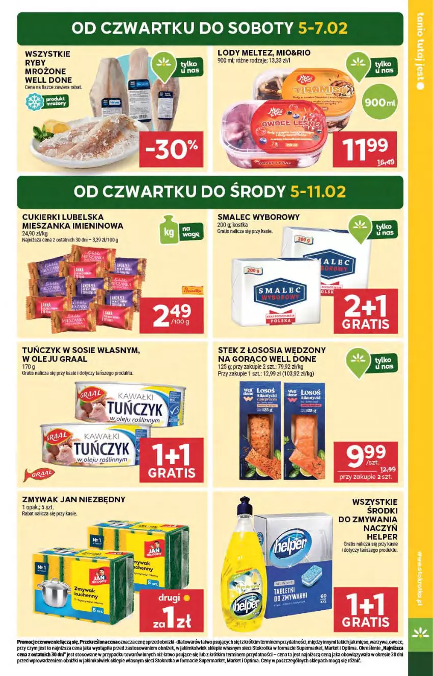 Gazetka promocyjna Stokrotka - Supermarket - ważna 05.02 do 11.02.2026 - strona 3 - produkty: Cukier, Cukierki, Gra, Graal, Jan Niezbędny, Lody, Mięso, Olej, Optima, Owoce, Smalec, Sos, Stek, Tuńczyk, Warzywa, Zmywarki