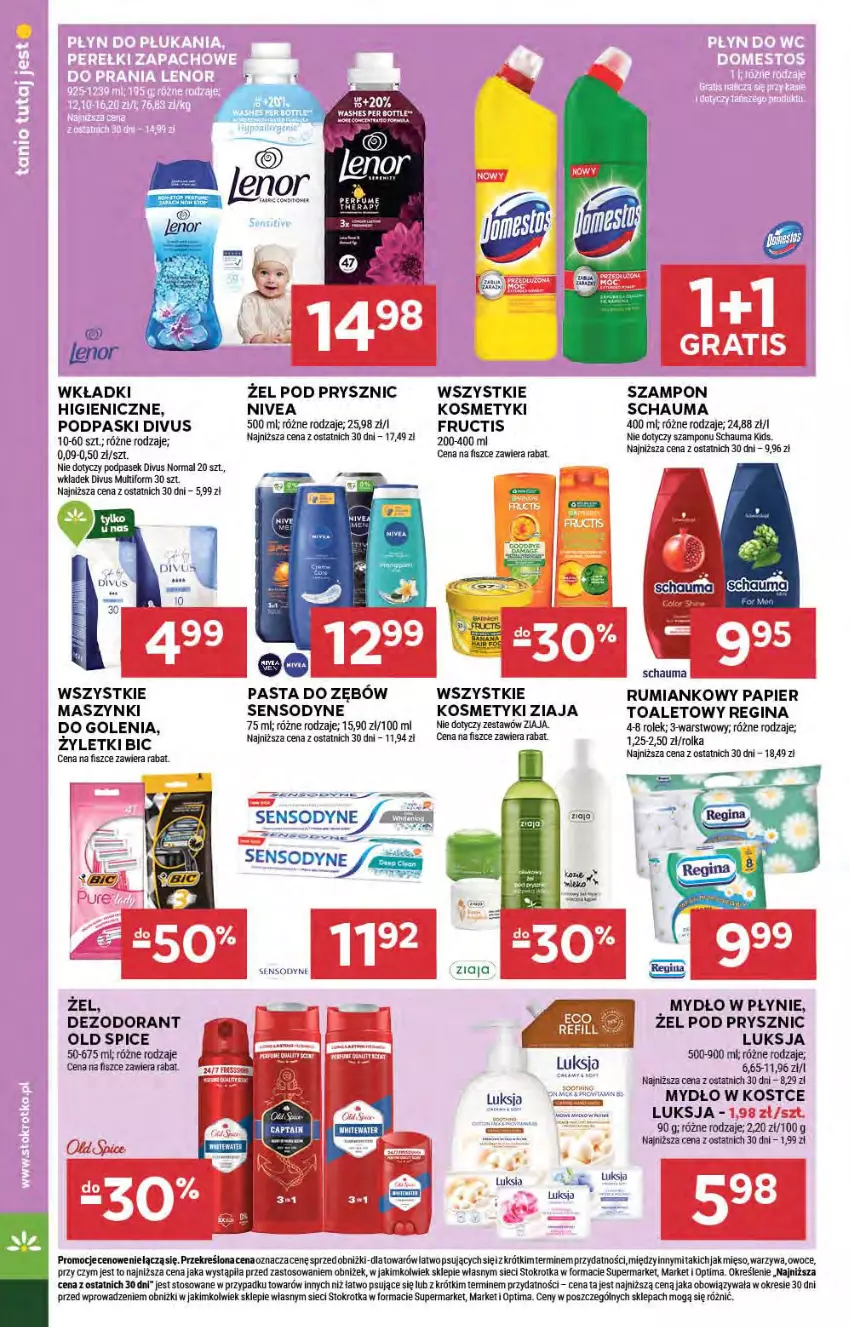 Gazetka promocyjna Stokrotka - Supermarket - ważna 05.02 do 11.02.2026 - strona 34 - produkty: BIC, Dezodorant, Fa, Fructis, Gin, Luksja, Mięso, Mydło, Nivea, Old Spice, Optima, Owoce, Papier, Pasek, Pasta do zębów, Podpaski, Rum, Schauma, Sensodyne, Szampon, Warzywa, Wkładki, Ziaja