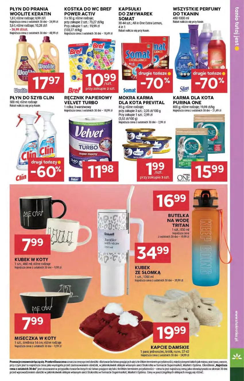 Gazetka promocyjna Stokrotka - Supermarket - ważna 05.02 do 11.02.2026 - strona 35 - produkty: Bref, Clin, Fa, Jednorożec, Kapcie, Królik, Kubek, Mięso, Miseczka, Mokra karma, Optima, Owoce, Papier, Perfum, Płyn do prania, Płyn do szyb, Pur, Purina, Ręcznik, Somat, Velvet, Warzywa, Woolite