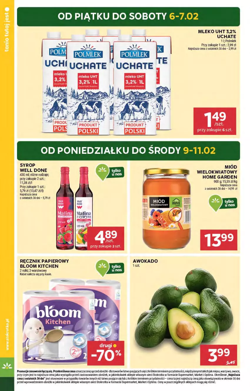 Gazetka promocyjna Stokrotka - Supermarket - ważna 05.02 do 11.02.2026 - strona 4 - produkty: Mięso, Miód, Mleko, Optima, Owoce, Papier, Polmiek, Ręcznik, Rolki, Syrop, Warzywa