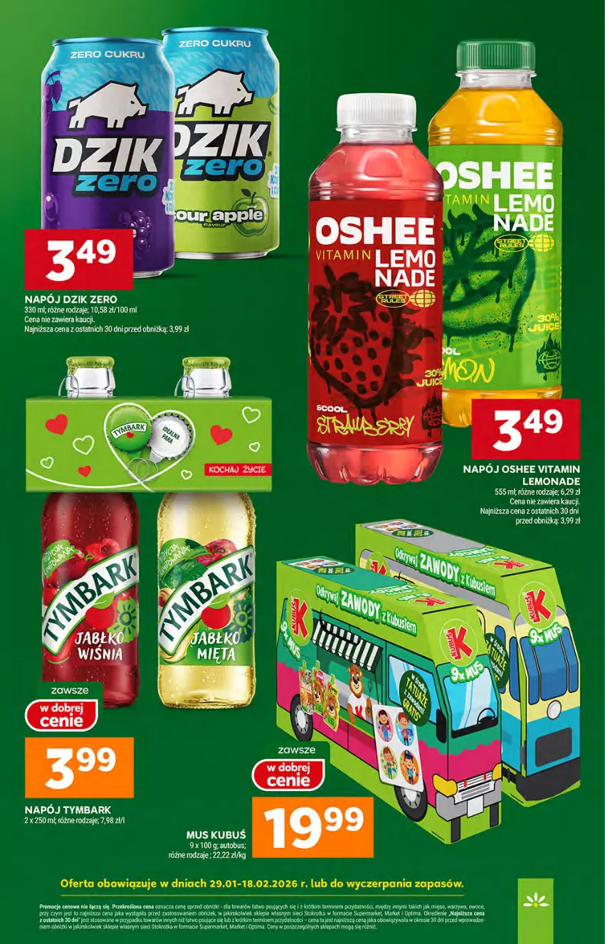 Gazetka promocyjna Stokrotka - Supermarket - ważna 05.02 do 11.02.2026 - strona 41 - produkty: Autobus, Kubuś, Mięso, Mus, Napój, Optima, Oshee, Owoce, Tymbark, Warzywa
