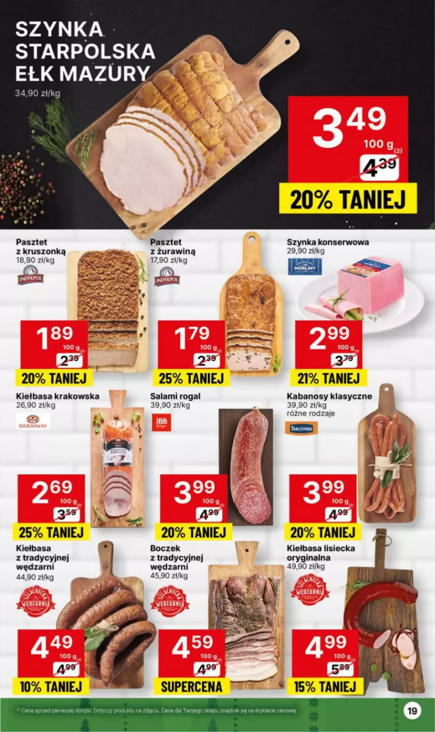 Gazetka promocyjna Delikatesy Centrum - Dyskontowe ceny w Delikatesach Centrum - ważna 14.12 do 26.12.2023 - strona 19 - produkty: Boczek, Gin, Kabanos, Kiełbasa, Kiełbasa krakowska, Pasztet, Rogal, Salami, Ser, Szynka, Szynka konserwowa