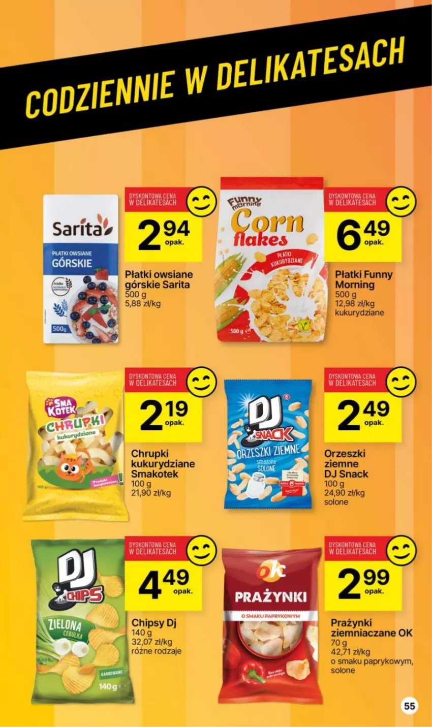 Gazetka promocyjna Delikatesy Centrum - Dyskontowe ceny w Delikatesach Centrum - ważna 14.12 do 26.12.2023 - strona 55 - produkty: Chipsy, Chrupki, Kotek, Orzeszki, Płatki owsiane, Sarita, Smakotek