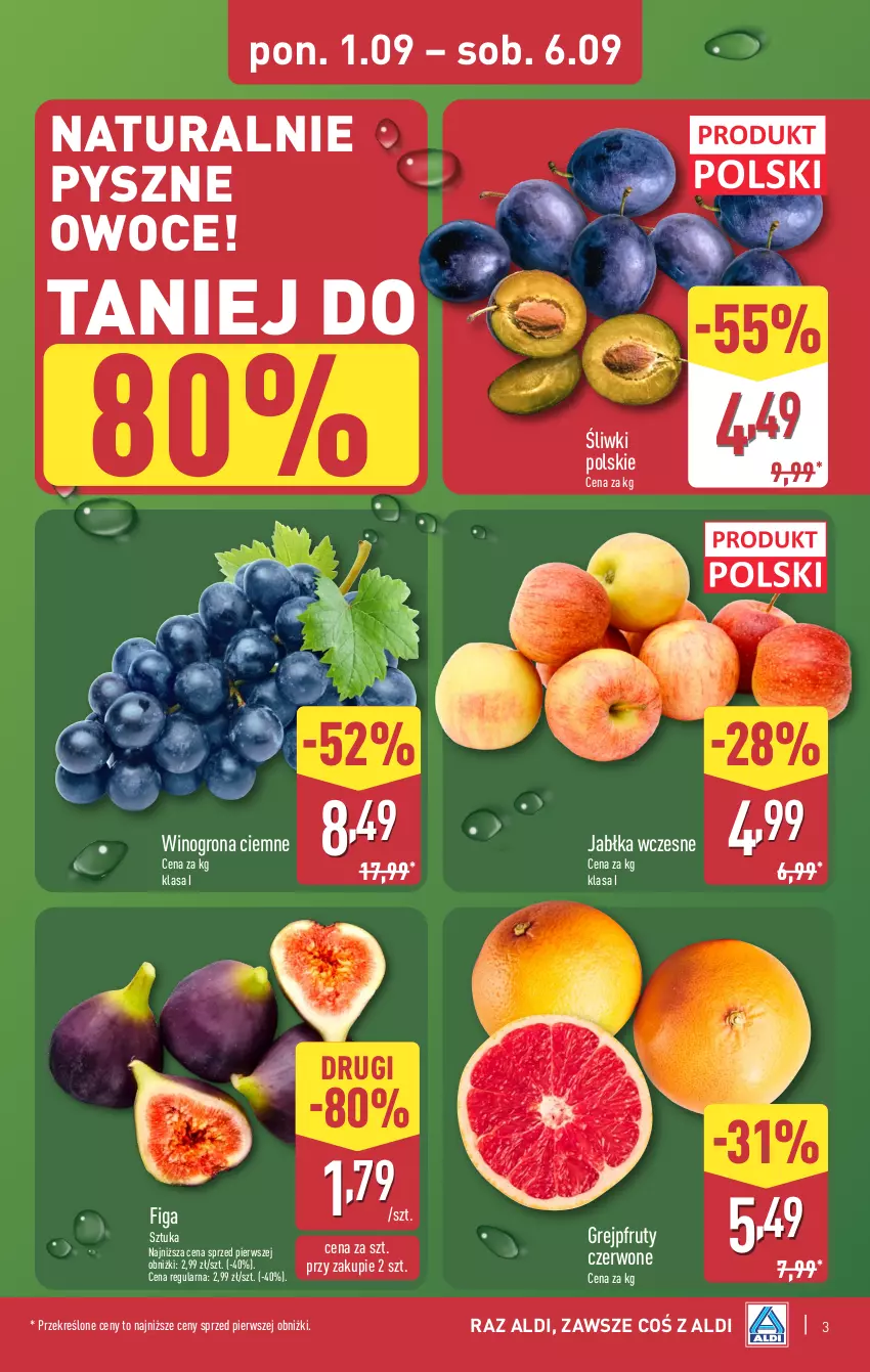 Gazetka promocyjna Aldi - Pełna oferta - ważna 01.09 do 06.09.2025 - strona 3 - produkty: Grejpfrut, Jabłka, Owoce, Wino, Winogrona