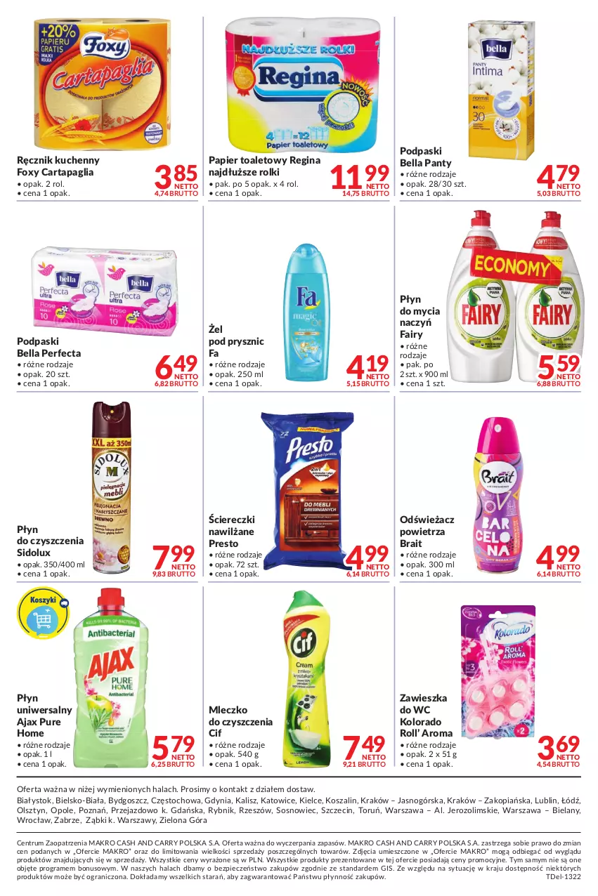 Gazetka promocyjna Makro - [Oferta promocyjna] Dostawy - ważna 14.06 do 27.06.2022 - strona 12 - produkty: Ajax, Bell, Bella, Cif, Do mycia naczyń, Fa, Fairy, Foxy, Gin, Gra, Kolorado, Kosz, Mleczko, Odświeżacz powietrza, Papier, Papier toaletowy, Perfecta, Piec, Płyn do mycia, Płyn do mycia naczyń, Podpaski, Presto, Pur, Ręcznik, Ręcznik kuchenny, Rolki, Rum, Sidolux, Sos, Szal, Zawieszka do wc