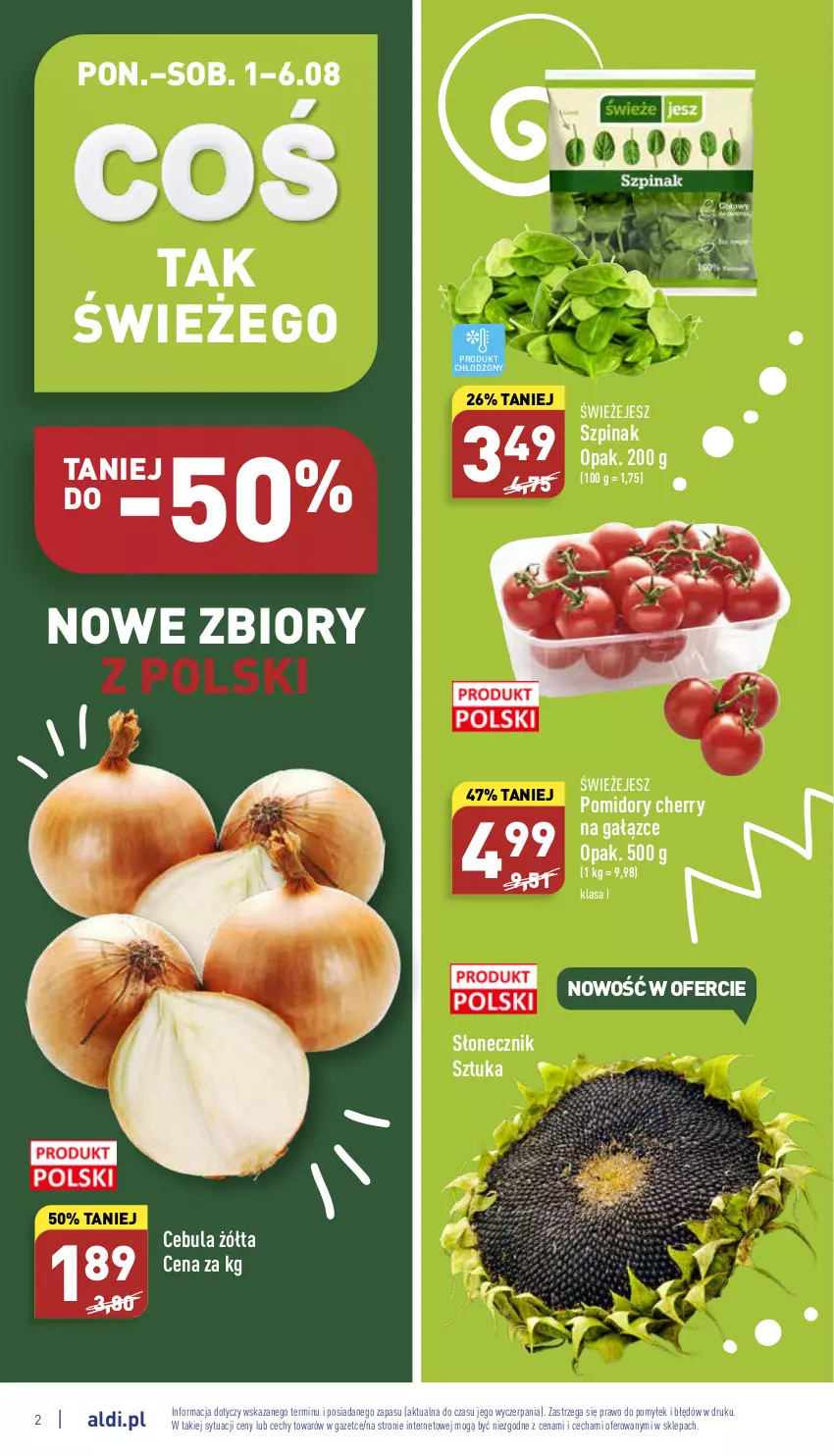 Gazetka promocyjna Aldi - Katalog spożywczy - ważna 01.08 do 06.08.2022 - strona 2 - produkty: Cebula, Pomidory, Szpinak