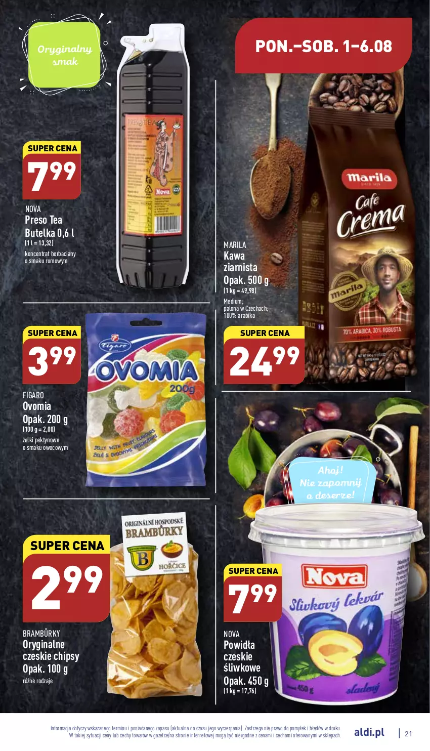 Gazetka promocyjna Aldi - Katalog spożywczy - ważna 01.08 do 06.08.2022 - strona 21 - produkty: Chipsy, Deser, Gin, Kawa, Kawa ziarnista, Rum, Ser