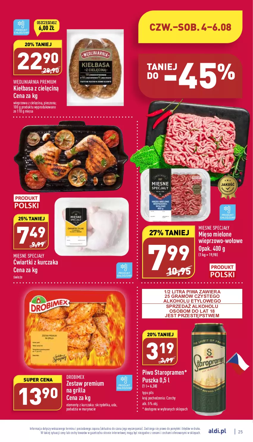 Gazetka promocyjna Aldi - Katalog spożywczy - ważna 01.08 do 06.08.2022 - strona 25 - produkty: Drobimex, Gra, Grill, Kiełbasa, Kurczak, Mięsne specjały, Mięso, Mięso mielone, Piec, Piwa, Piwo