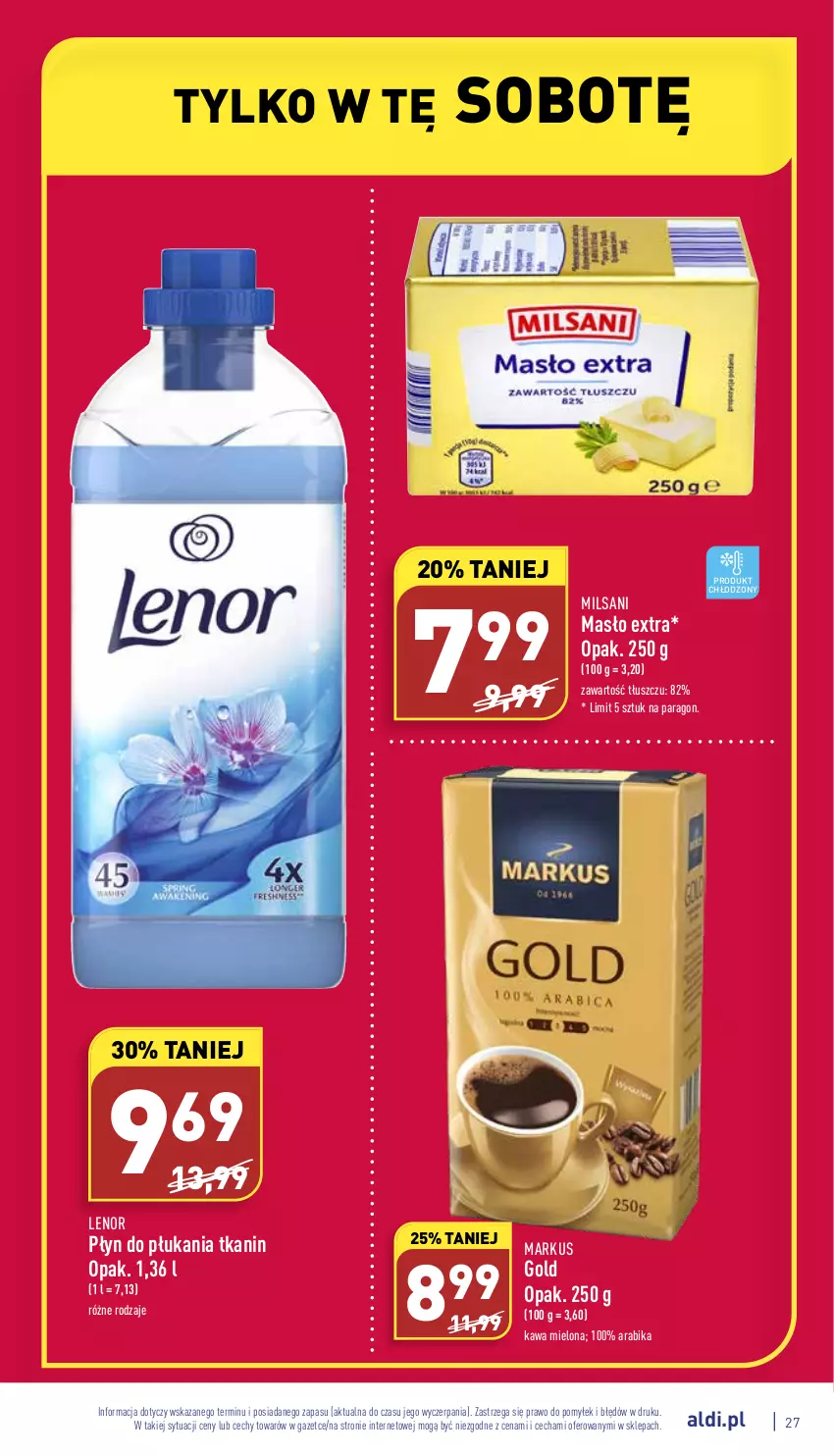 Gazetka promocyjna Aldi - Katalog spożywczy - ważna 01.08 do 06.08.2022 - strona 27 - produkty: Kawa, Kawa mielona, Lenor, Masło, Płyn do płukania