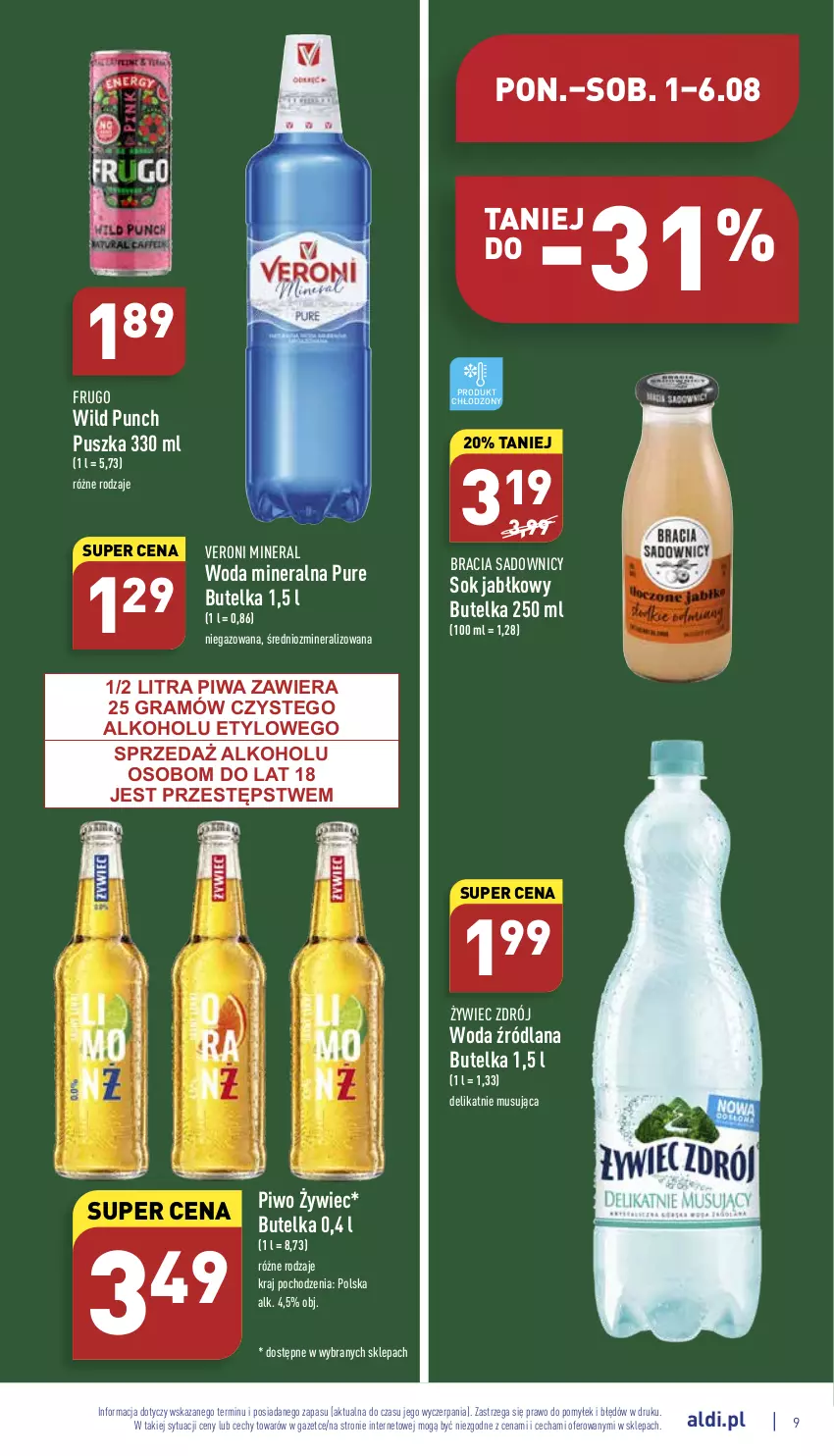 Gazetka promocyjna Aldi - Katalog spożywczy - ważna 01.08 do 06.08.2022 - strona 9 - produkty: Gra, LANA, Mus, Piwa, Piwo, Pur, Sok, Sok jabłkowy, Woda, Woda mineralna