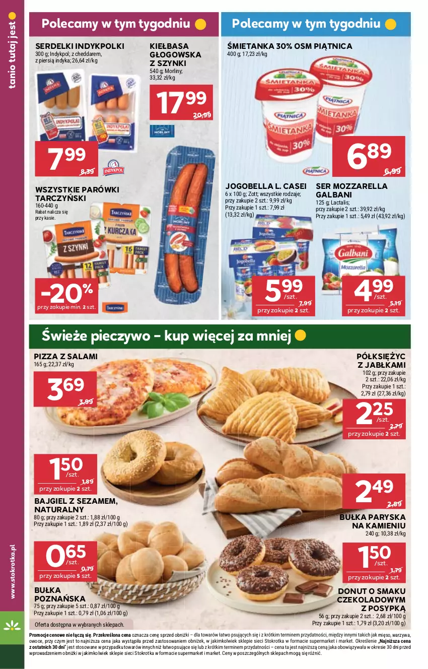 Gazetka promocyjna Stokrotka - Supermarket - ważna 25.09 do 01.10.2025 - strona 12 - produkty: Bell, Bella, Bułka, Cheddar, Donut, Galbani, Jabłka, Jogobella, Kiełbasa, Kiełbasa głogowska, Mięso, Morliny, Mozzarella, Owoce, Parówki, Piątnica, Piec, Pieczywo, Pizza, Salami, Ser, Serdelki, Sezam, Tarczyński, Warzywa, Zott
