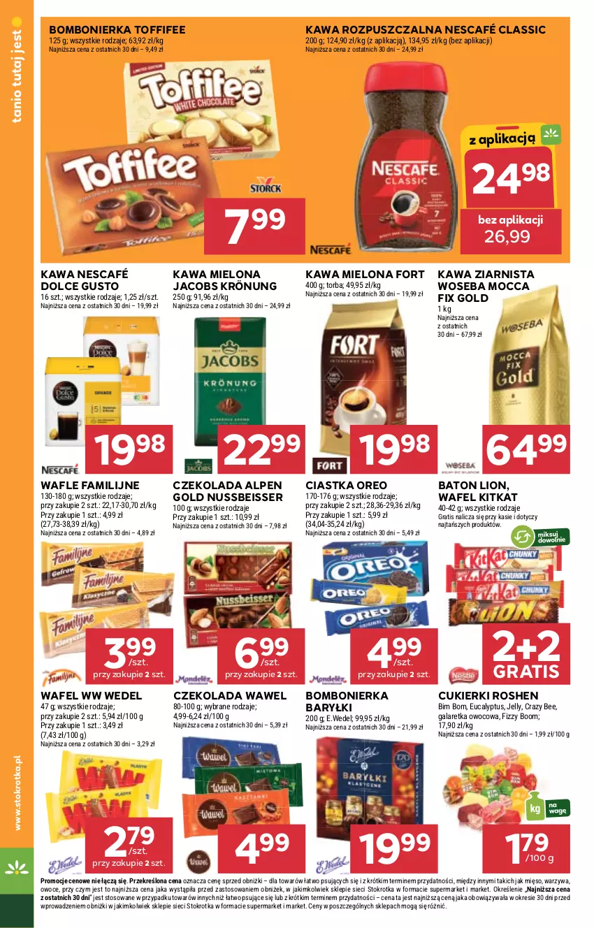 Gazetka promocyjna Stokrotka - Supermarket - ważna 25.09 do 01.10.2025 - strona 20 - produkty: Baryłki, Baton, Ciastka, Cukier, Cukierki, Czekolada, Dolce Gusto, Fa, Gala, Galaretka, Gra, Jacobs, Jacobs Krönung, Kawa, Kawa mielona, Kawa rozpuszczalna, Kawa ziarnista, Lion, Mięso, Mocca Fix Gold, Nescafé, Oreo, Owoce, Ser, Toffifee, Torba, Wafle, Warzywa, Wawel, Woseba