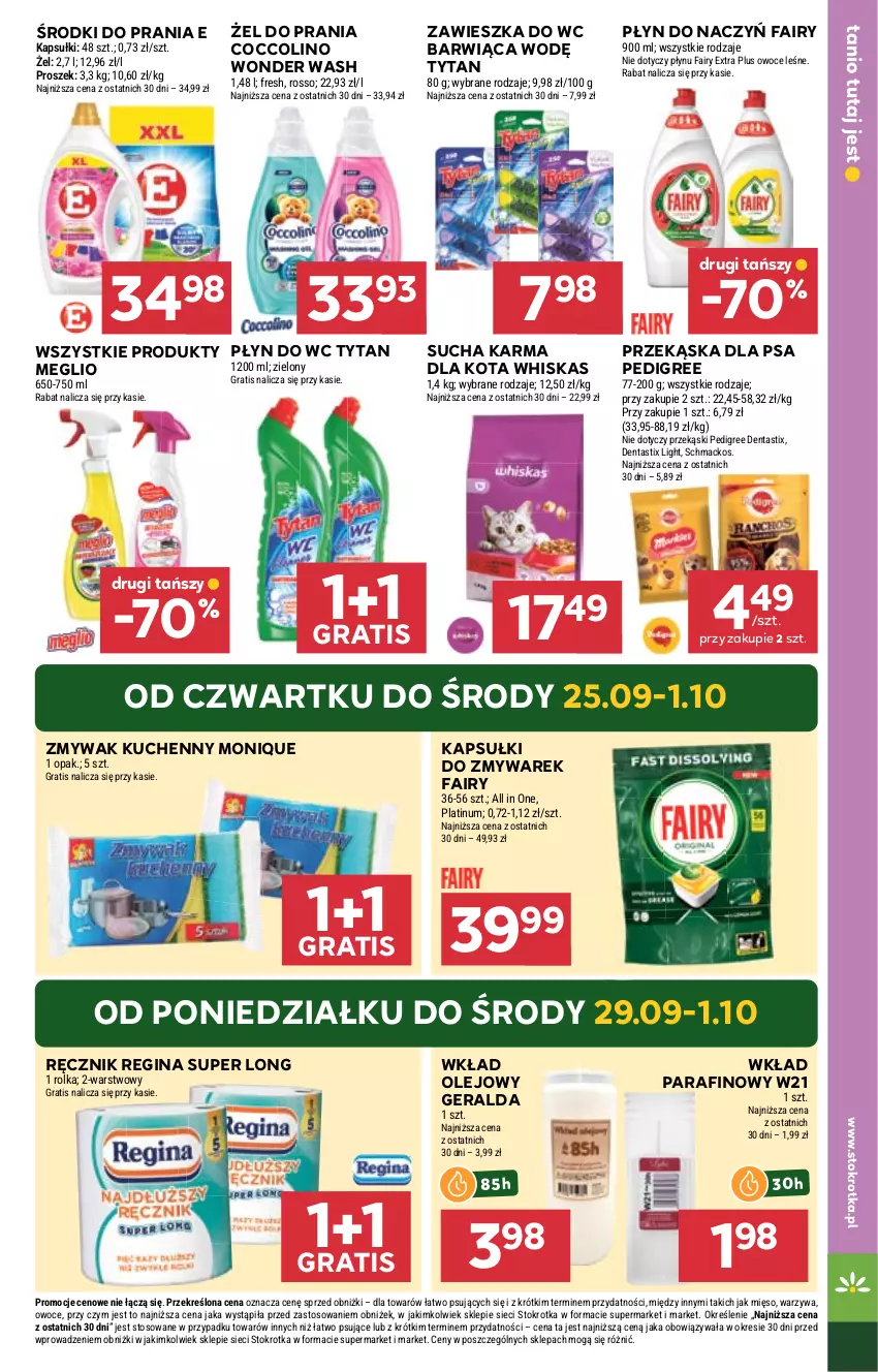 Gazetka promocyjna Stokrotka - Supermarket - ważna 25.09 do 01.10.2025 - strona 29 - produkty: Coccolino, Fa, Fairy, Gin, Gra, Mięso, Olej, Owoce, Pedigree, Płyn do wc, Ręcznik, Sucha karma, Tytan, Warzywa, Whiskas, Wkład olejowy, Zawieszka do wc