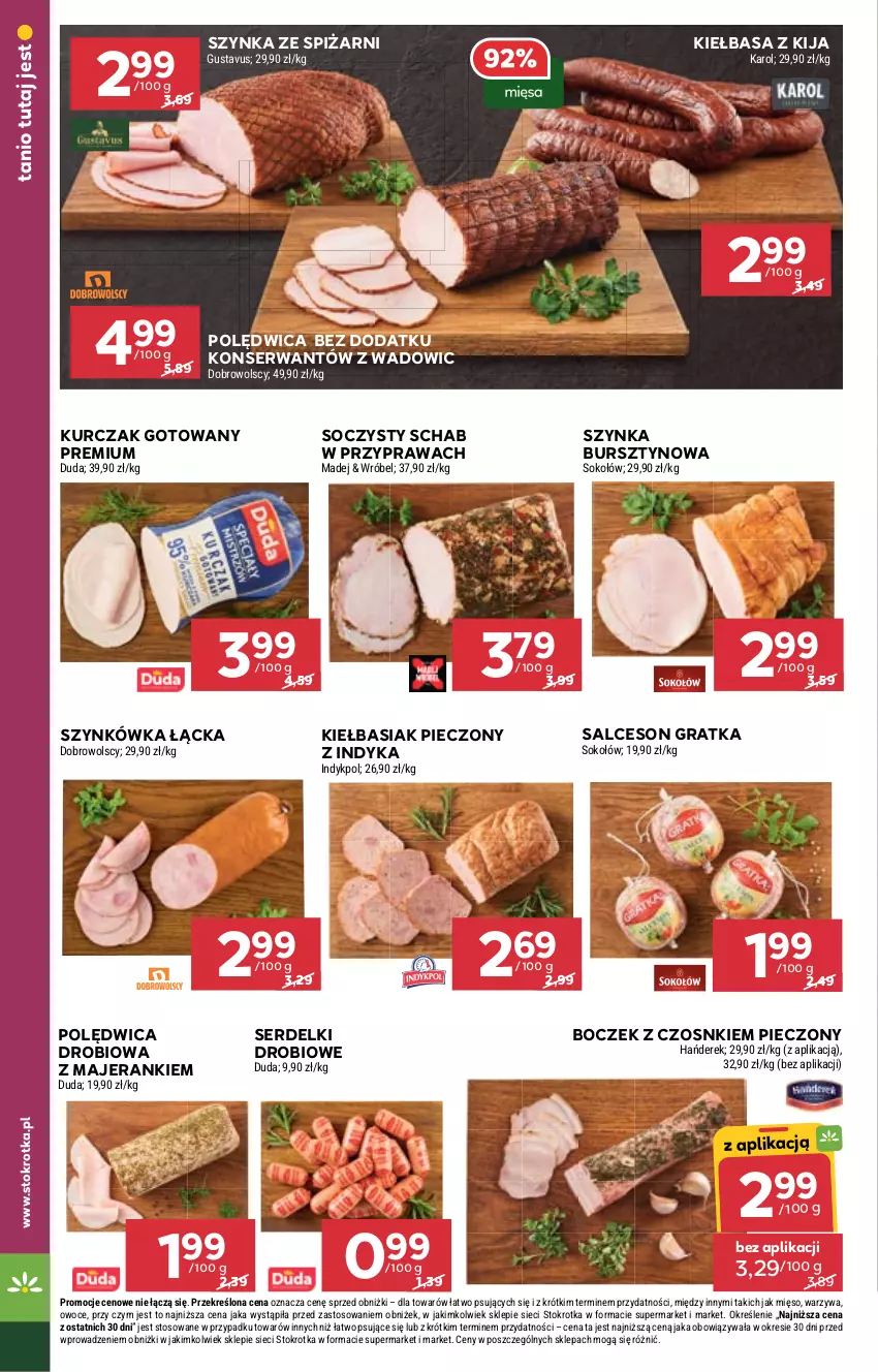 Gazetka promocyjna Stokrotka - Supermarket - ważna 25.09 do 01.10.2025 - strona 8 - produkty: Basia, Boczek, Bursztyn, Duda, Gra, Kiełbasa, Kurczak, Kurczak gotowany, Mięso, Owoce, Piec, Polędwica, Salceson, Ser, Serdelki, Sok, Sokołów, Szynka, Warzywa