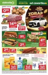 Gazetka promocyjna Stokrotka - Supermarket - Gazetka - ważna od 01.10 do 01.10.2025 - strona 1 - produkty: Piwa, Piwo, Tchibo, Warzywa, Gra, Karkówka wieprzowa, Kawa mielona, Kawa, Kiełbasa podwawelska, Ziemniaki, Tusz, Wawel, Lody, Tarczyński, Płyn do płukania, Owoce, Kabanos, Kiełbasa, Lenor, Mięso, Fa