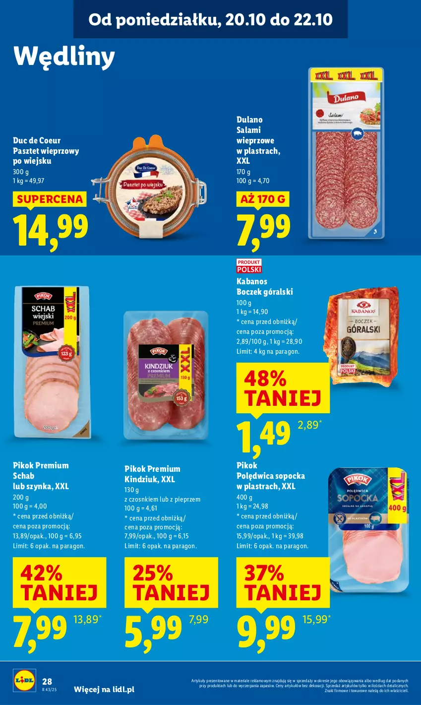 Gazetka promocyjna Lidl - GAZETKA - ważna 20.10 do 22.10.2025 - strona 28 - produkty: Boczek, Dulano, Kabanos, Kindziuk, Pasztet, Pieprz, PIKOK, Polędwica, Salami, Szynka